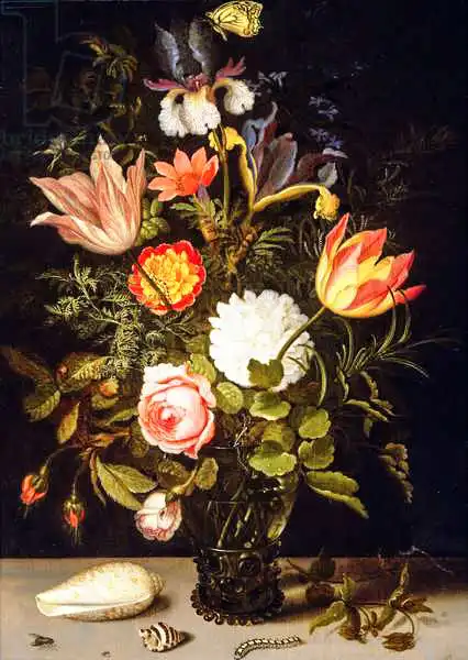Ast, Balthasar van der: Still Life of Flowers in a Roemer with Two Shells