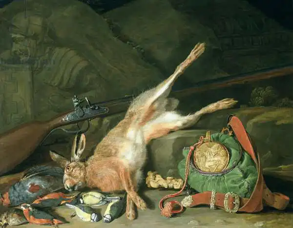 Galle, Hieronymus, the elder: Still Life of a Hare with Hunting Equipment