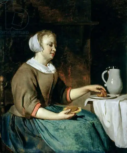 Metsu, Gabriel: Portrait of a Girl Seated at a Table
