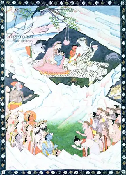 Indian school: The Holy Family of Shiva and Parvati on Mount Kailash