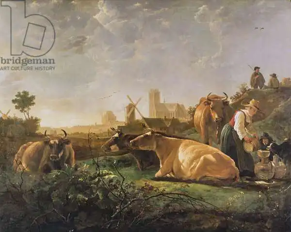 Cuyp, Aelbert: A Distant View of Dordrecht with Sleeping Herdsman and Five Cows (The Small Dort