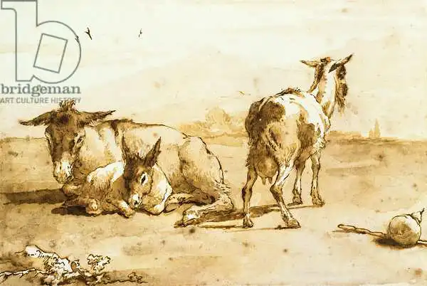 Tiepolo, Giovanni Domenico: PD.32-1959 Two Donkeys and a Goat in a Landscape