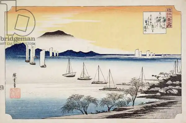 Hiroshige, Ando or Utagawa: Retorno de las velas en Yabase, de la serie "8 vistas de Omi".