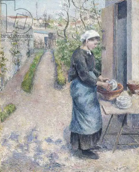 Pissarro, Camille: In the Garden at Pontoise: A Young Woman Washing Dishes