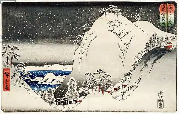 Hiroshige, Ando or Utagawa: TH Riches 1913 Bizen Ukazan, de la serie "Montaña y Mar", comparado con luchadores, pub. Siglo XIX