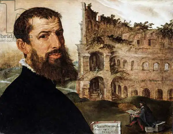 Heemskerck, Maerten van: Self Portrait of the Painter with the Colosseum in the Background