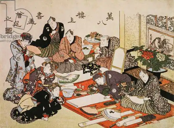 Kunisada, Utagawa: P.62-1938 PEINTURE ET CALLIGRAPHIE PART au Manpachiro Teahouse