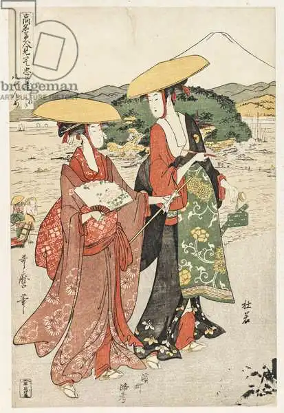 Utamaro, Kitagawa: P.355-1945 Scène 8, comparaison des beautés célèbres et de la Loyal League