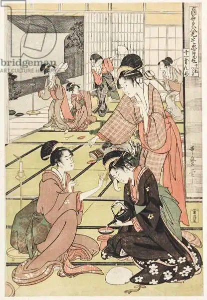 Utamaro, Kitagawa: P.358-1945 Scène 11, comparaison des beautés célèbres et de la Loyal League