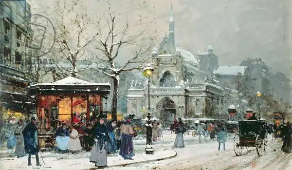Galien-Laloue, Eugene: Scène de neige à Paris