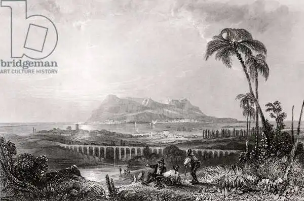 English school (19th century): Gibraltar seen from the Algeciras