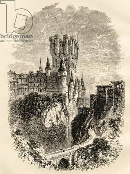 English school (19th century): Alcazar at Segovia, Spain before the Fire of 1862, illustration from 