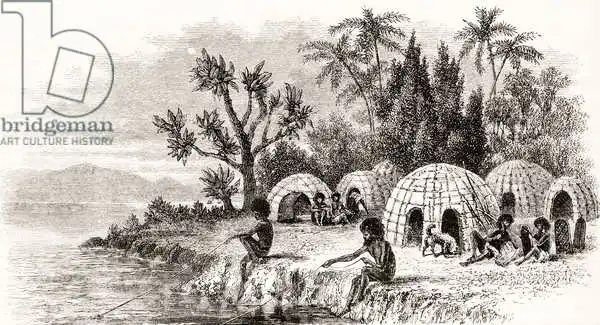 English school (19th century): A Native Encampment in Queensland, c.1880, from 