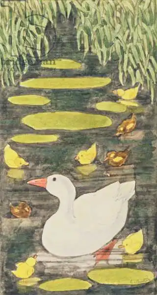 Benton, Linda: Mother Duck in the pond with her ducklings