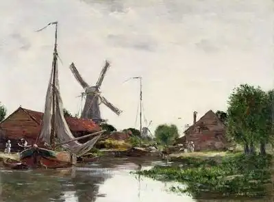 Boudin, Eugene Louis: Dordrecht, mulino a vento nella Mosa
