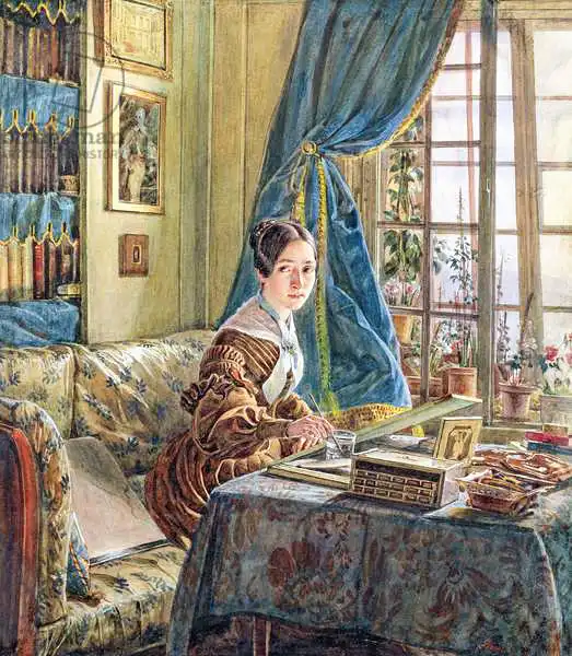 English school (19th century): Young Girl Painting