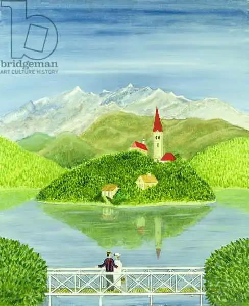 ESTATE OF MARK BARING: Amantes en el puente con montañas nevadas