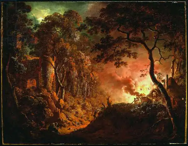 Wright, Joseph: Cottage on Fire, c.1786-87