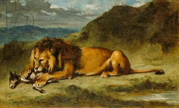 Delacroix, Eugene: Lion Devouring a Goat