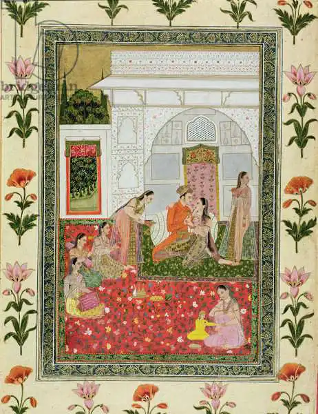 Indian school: Couple with female attendants and musicians, from the Small Clive Album