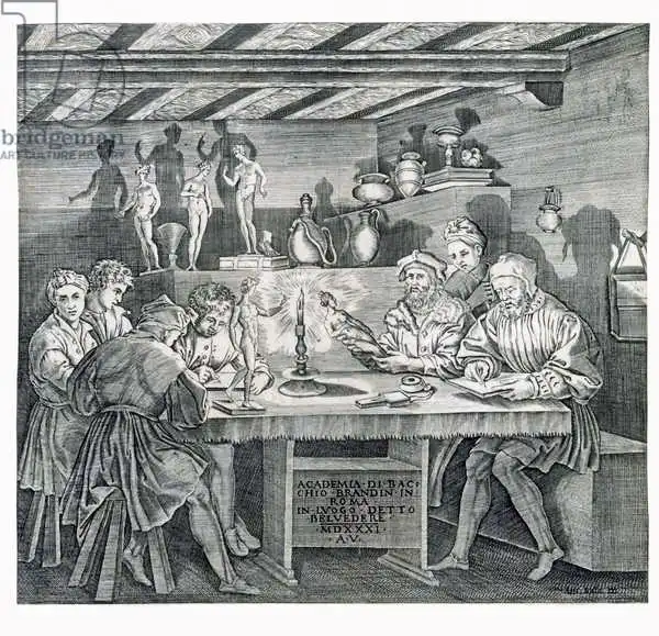 Italian school (16th century): Academy of Baccio Bandinelli at the Belvedere in Rome in 1531