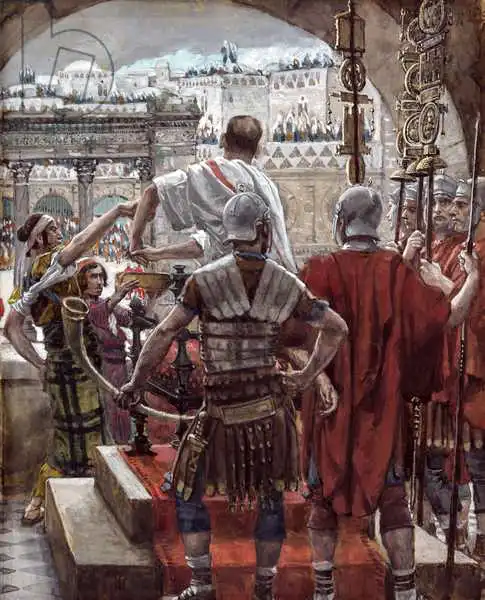 Tissot, James Joseph: Pilatus wäscht seine Hände, Illustration für Das Leben Christi, ca. 1886-94