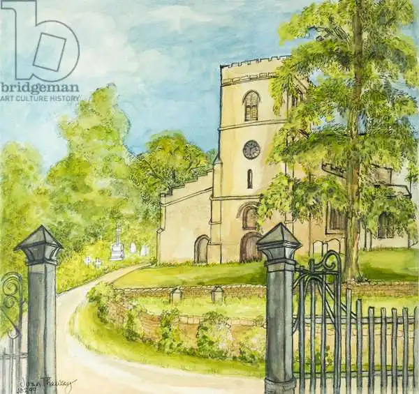 Thewsey, Joa: Moulton Church pencil with water colour