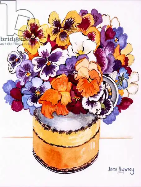 Thewsey, Joa: Pansies in a Midwinter Jug, 2000. water colour on handmade paper