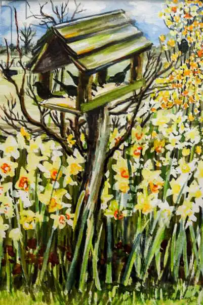 Thewsey, Joa: Daffodils, and Birds in the Birdhouse