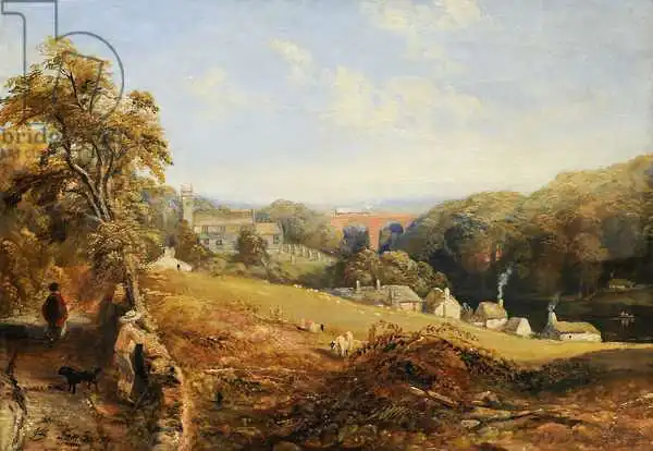 Bough, Samuel: Wetheral - View of the River Eden Showing Wetheral Church and Viaduct, and Corby Ferry