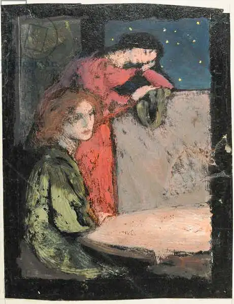 Robinson, Frederick Cayley: Two Girls by a Table Look out on a Starry Night