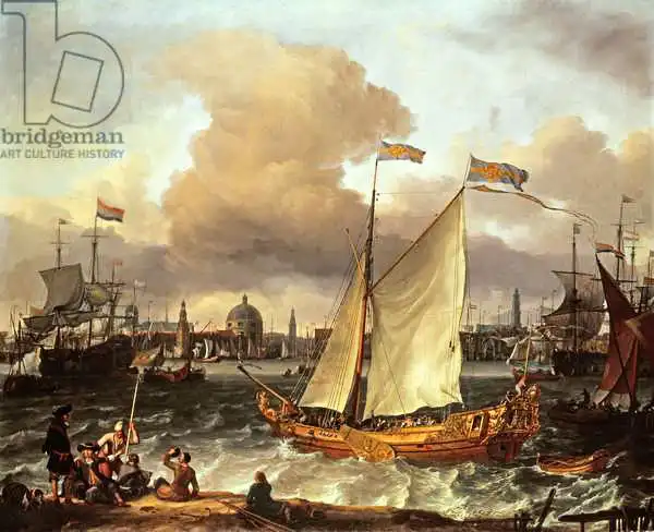 Backhuysen, Ludolf, the elder: Le yacht suédois «Lejouet», dans le port d