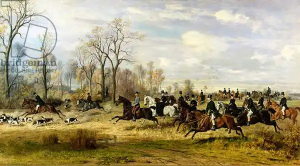 Adam, Emil: Emperor Franz Joseph I of Austria hunting to hounds with the Countess Larisch in Silesia