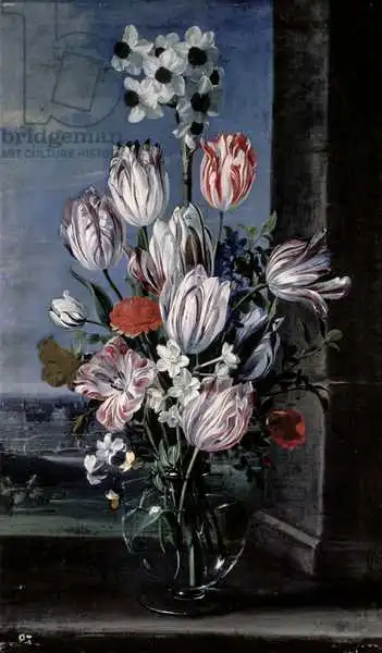 Hecke, Jan van den: Fleurs dans un vase en cristal