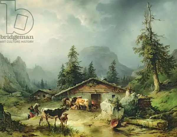 Gauermann, Friedrich: Alpine hut in Rainy Weather