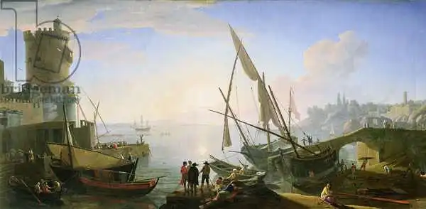 Manglard, Adrien: Seehafen mit Sonnenuntergang