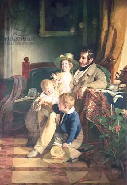Amerling, Friedrich von: Rudolf von Arthaber (1795-1867) with his Children Rudolf, Emilie and Gustav Looking at the Portrait of their Deceased Mother