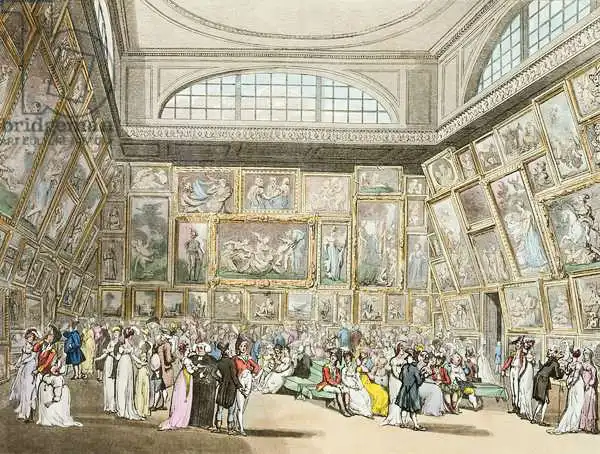 Rowlandson, T: Exhibition Room, Somerset House, from 