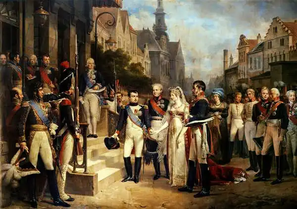 Gosse, Nicolas Louis Francois: Napoléon Bonaparte (1769-1821) Receiving Queen Louisa of Prussia (1776-1810) à Tilsit, 6 juillet 1807