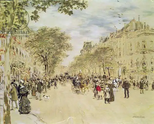 Raffaëlli, Jean-François: The Pavillon de Hanovre and the Boulevard des Italiens, Paris, after 1870