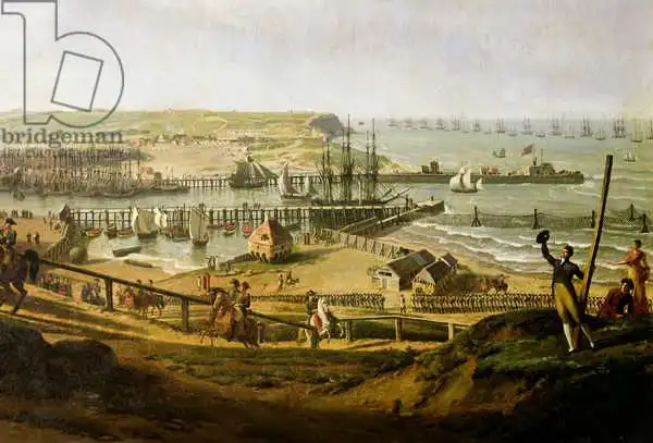 Hue, Jean-Francois: Napoleon Visiting the Camp at Boulogne in July 1804, detail of the port