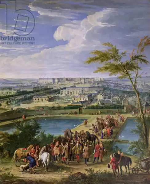 Martin, Jean-Baptiste: The Town and Chateau of Versailles from the Butte de Montboron, where Louis XIV (1638-1715) with Louvois, Mansart and Le Notre Saw the Water Arrive from the Marly Machine into the Reservoirs
