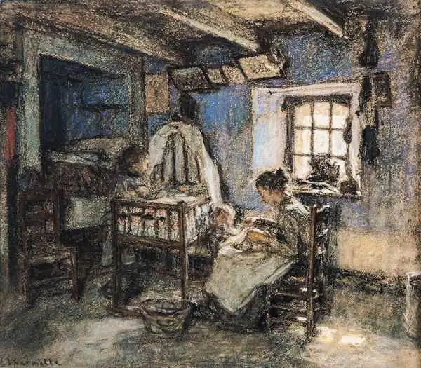 Lhermitte, Léon Augustin: Domestic Interior, Wissant