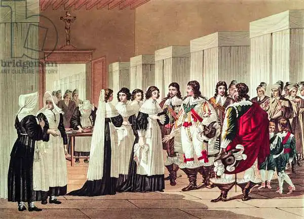 Lecomte, Hippolyte: Meeting between Louis XIII (1601-43) and Marie-Louise Motier de la Fayette (1615-65) at l