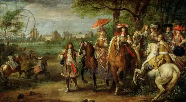 Meulen, Adam Frans van der: View of the Chateau de Vincennes with Louis XIV (1638-1715) and Maria Theresa (1638-83) of Austria