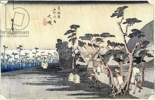 Hiroshige, Ando or Utagawa: Oiso: Toraga Ame Shower, from the series 