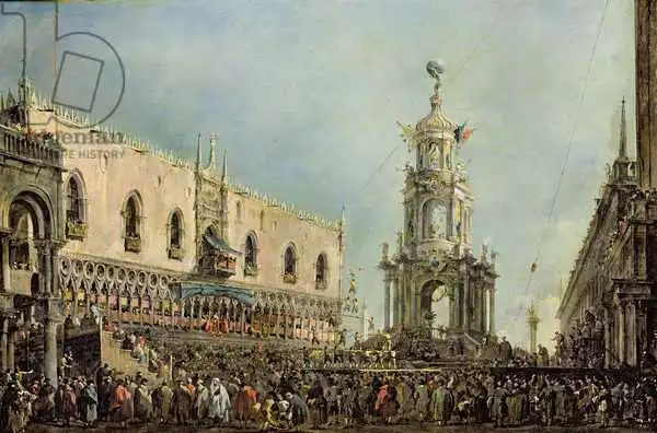 Guardi, Francesco: The Doge Watching the Festival of Giovedi Grasso in the Piazzetta di San Marco, 1766-70