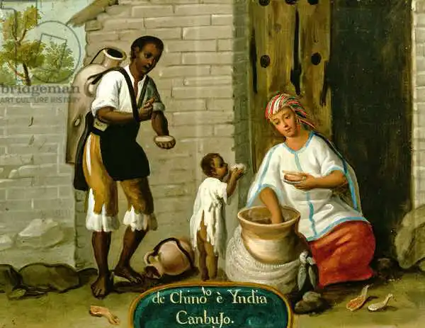 Mexican author 18. century: A Chinese Man and his American Indian Wife, from a series on mixed marriages in Mexico