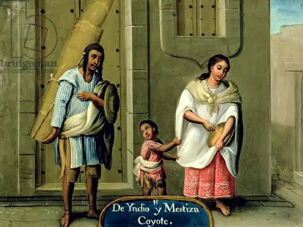 Mexican author 18. century: An American Indian Man and his Mixed-Race Wife, from a series on mixed race marriages in Mexico