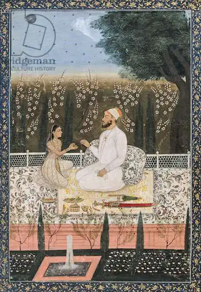 Indian school (19th century): Couple on a Terrace in a Garden